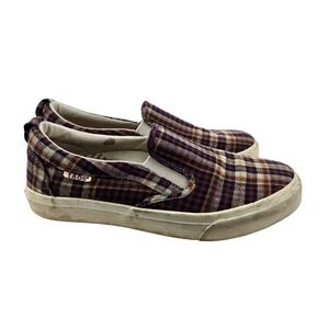 Taos Rubber Soul Burgundy Plaid Slip On Sneakers Womens 9 Preppy Grunge Flannel